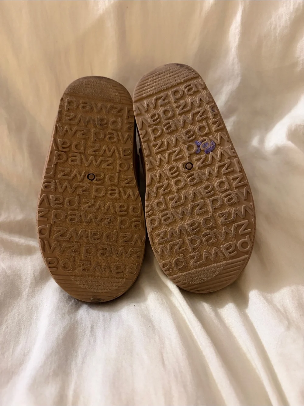 PAWZ Kids Tan Cozy Slip-On Booties with Knit Collar